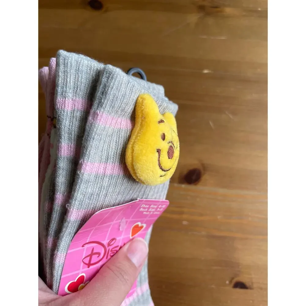 Disney Winnie the Pooh Valentine’s Day Crew Socks 3 Pairs NEW Eeyore Pooh Hearts